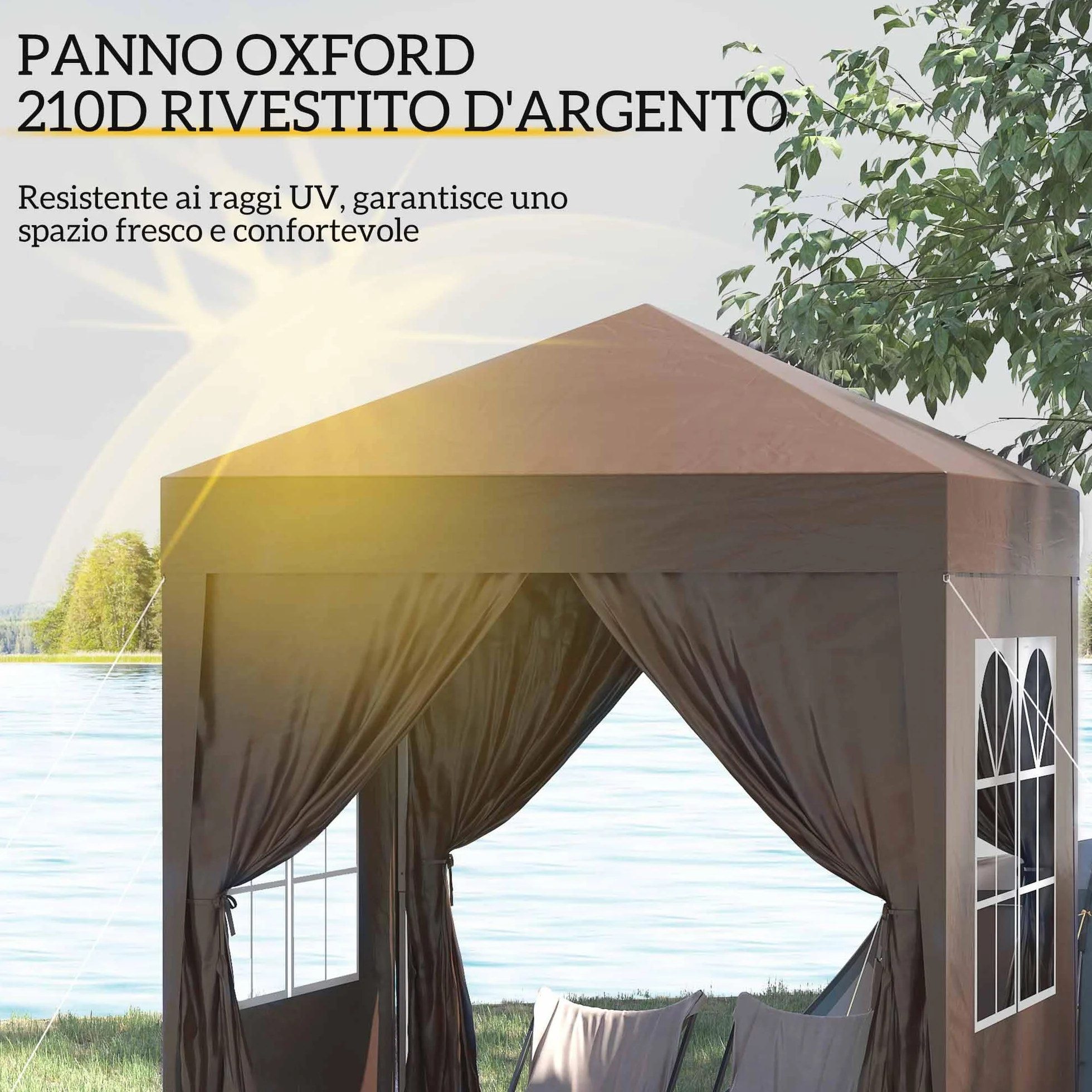 Outsunny Gazebo 2x2 m Pop-up Impermeabile con 4 Pareti Rimovibili, Marrone