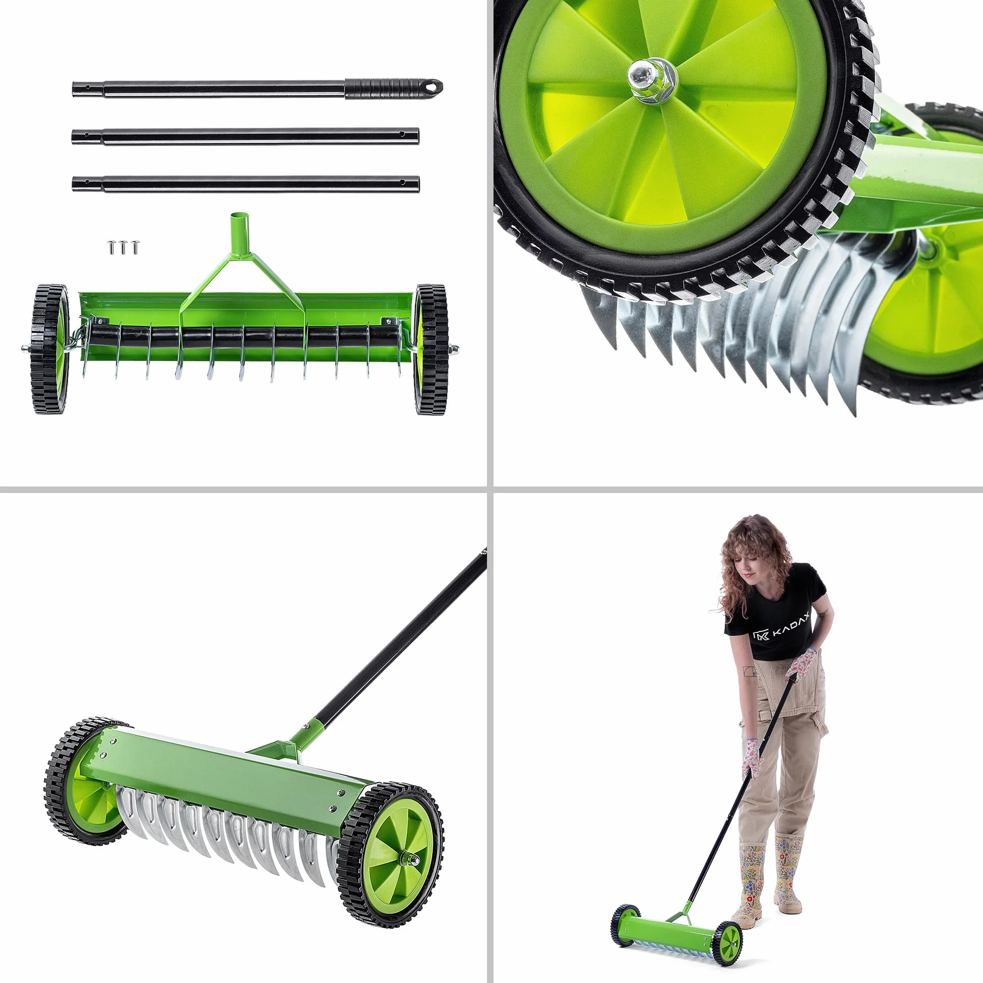 KADAX Scarificatore manuale da prato con ruote rastrello in metallo aeratore coltivatore