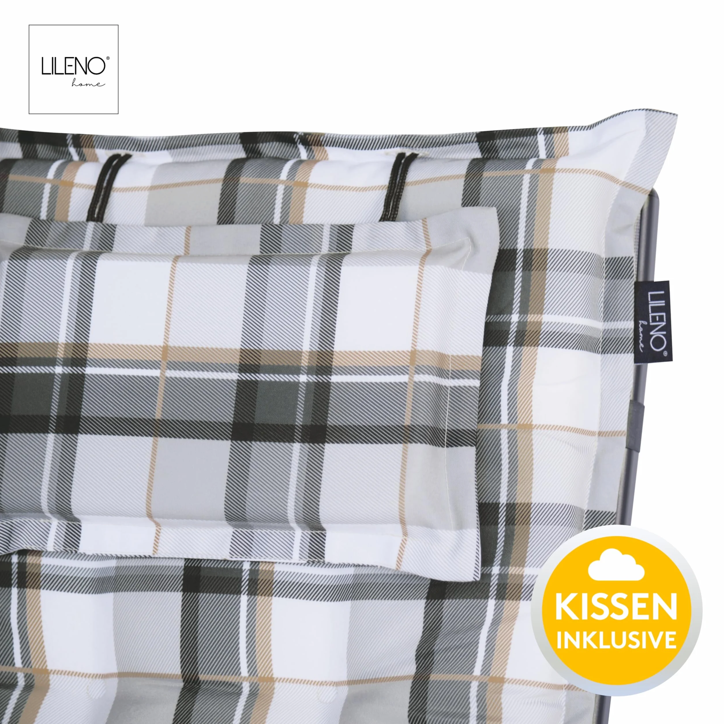 LILENO HOME Mar 1 cuscino per lettino a rotelle e sdraio da spiaggia, grigio a quadri Y, cuscino imbottito per lettino da giardino (188 x 60 x 8 cm)