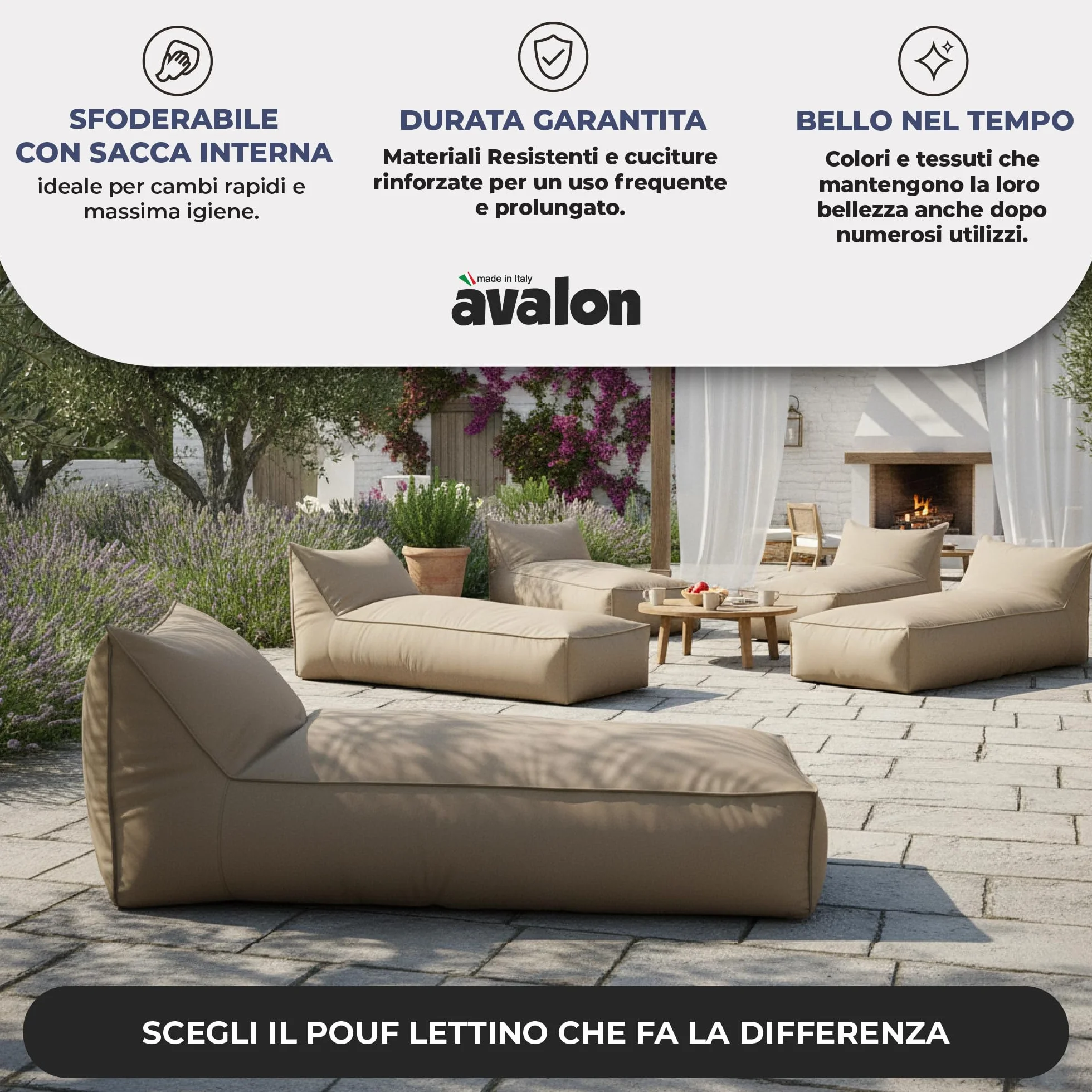 Avalon Pouf Chaise Longue da Esterno Impermeabile 70x160cm Grigio