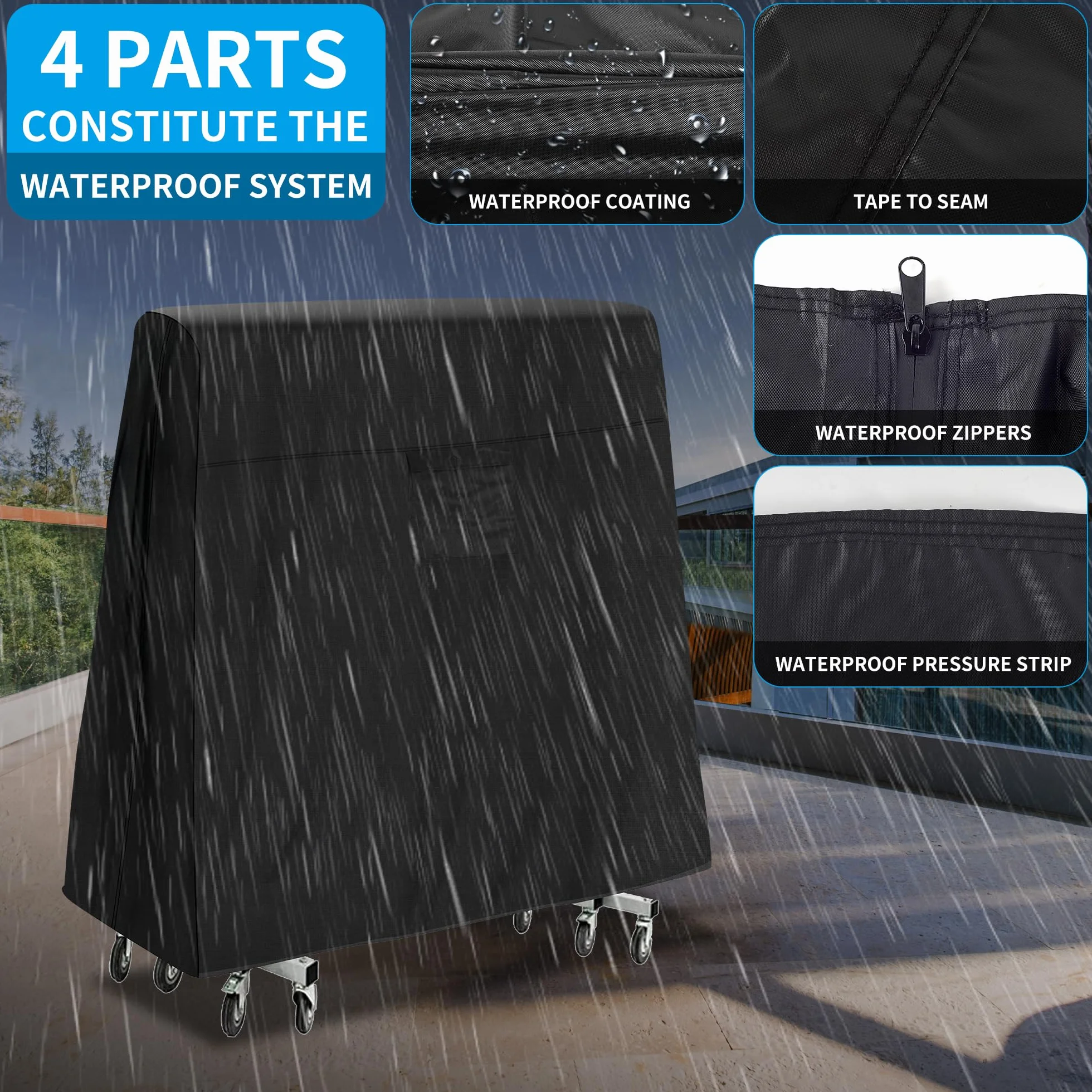 Copertura per tavolo da ping pong 600D, universale, 2,3 x 1,5 m, impermeabile, resistente al sole, adatta a tavoli pieghevoli e piatti, nero, tessuto Oxford