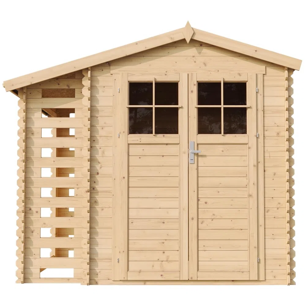 Casetta Giardino - Casetta da Giardino in Legno con Legnaia da Esterno con serratura di alta qualità L206xL272xA218 cm/ 3,53 m2 + 0,97 m2 - Piccola Casetta in Legno, Rimessa Attrezzi TIMBELA M386F