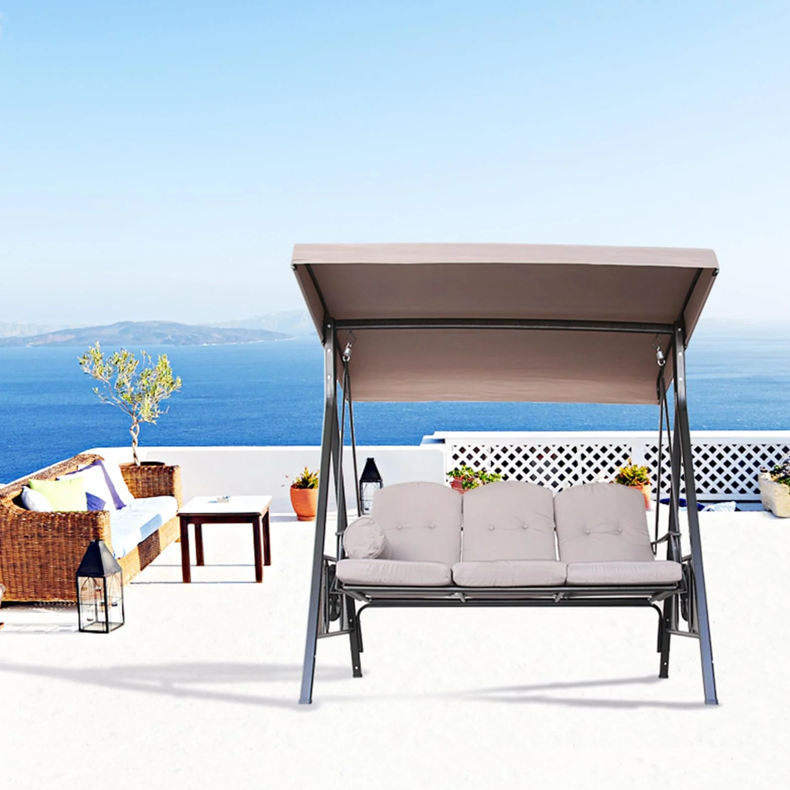 Tettuccio per Dondolo Tetto di Ricambio 2 o 3 Posti,Impermeabile e Protezione dai Raggi UV,Copertura Superiore Baldacchino per Mobili da Giardino da Esterno(Size:3 Seater:198×125cm/79×49in)