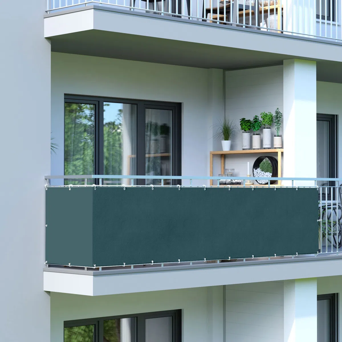 jarolift Copertura per Balcone Impermeabile, Telo di Rivestimento e Protezione per Balcone, 600 x 75 cm (24 Occhielli), Verde Scuro