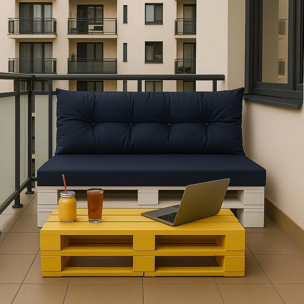 Cuscini per pallet da esterno - Cuscini per pallet impermeabili - Set di cuscini per pallet (Set cuscino seduta 120x60 + cuscino schienale 120x40, Marina)