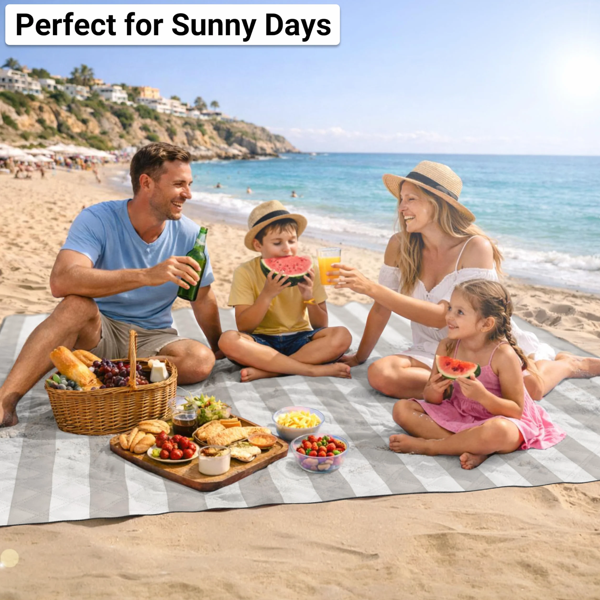 HOEL Coperta Picnic Impermeabile 200x200 cm Stuoia Mare Imbottita Telo da Spiaggia