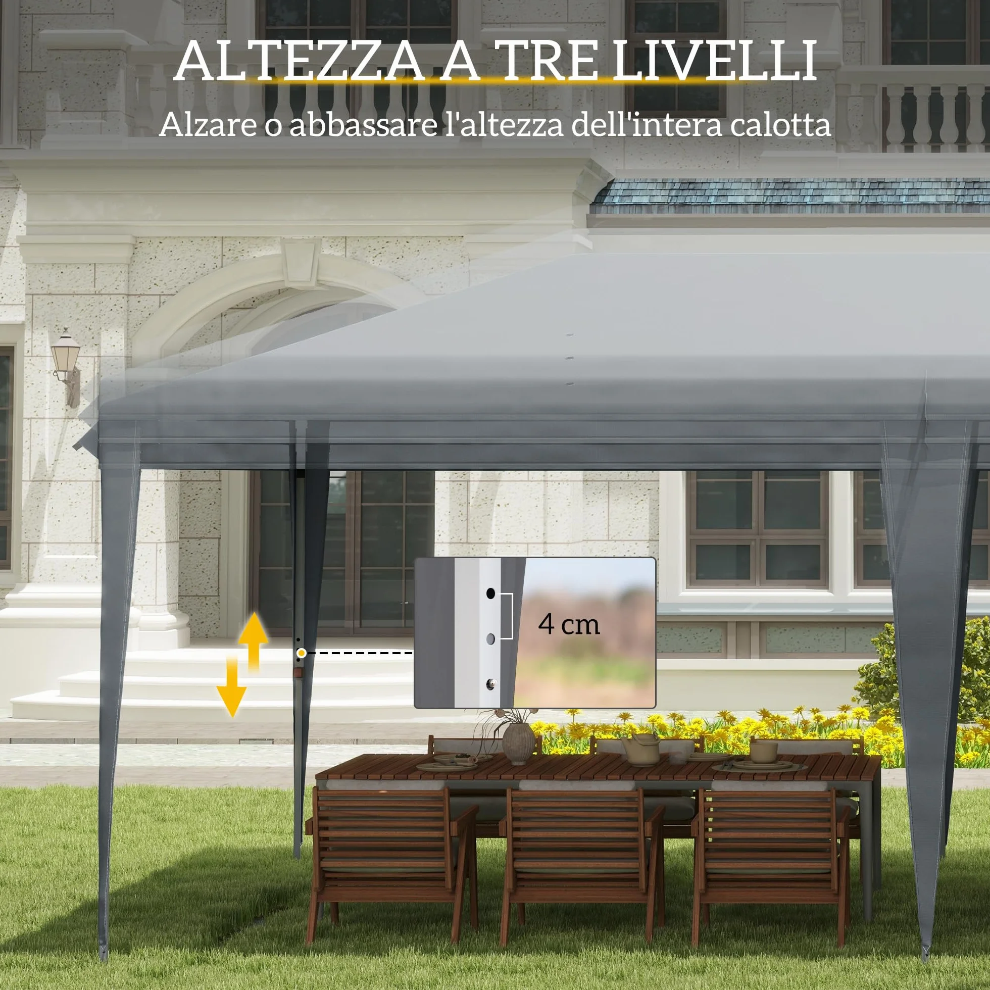 Gazebo Pieghevole Outsunny 6x3 Pop Up Altezza Regolabile 3 Livelli Borsa da Trasporto Acciaio Tessuto Oxford Grigio Chiaro