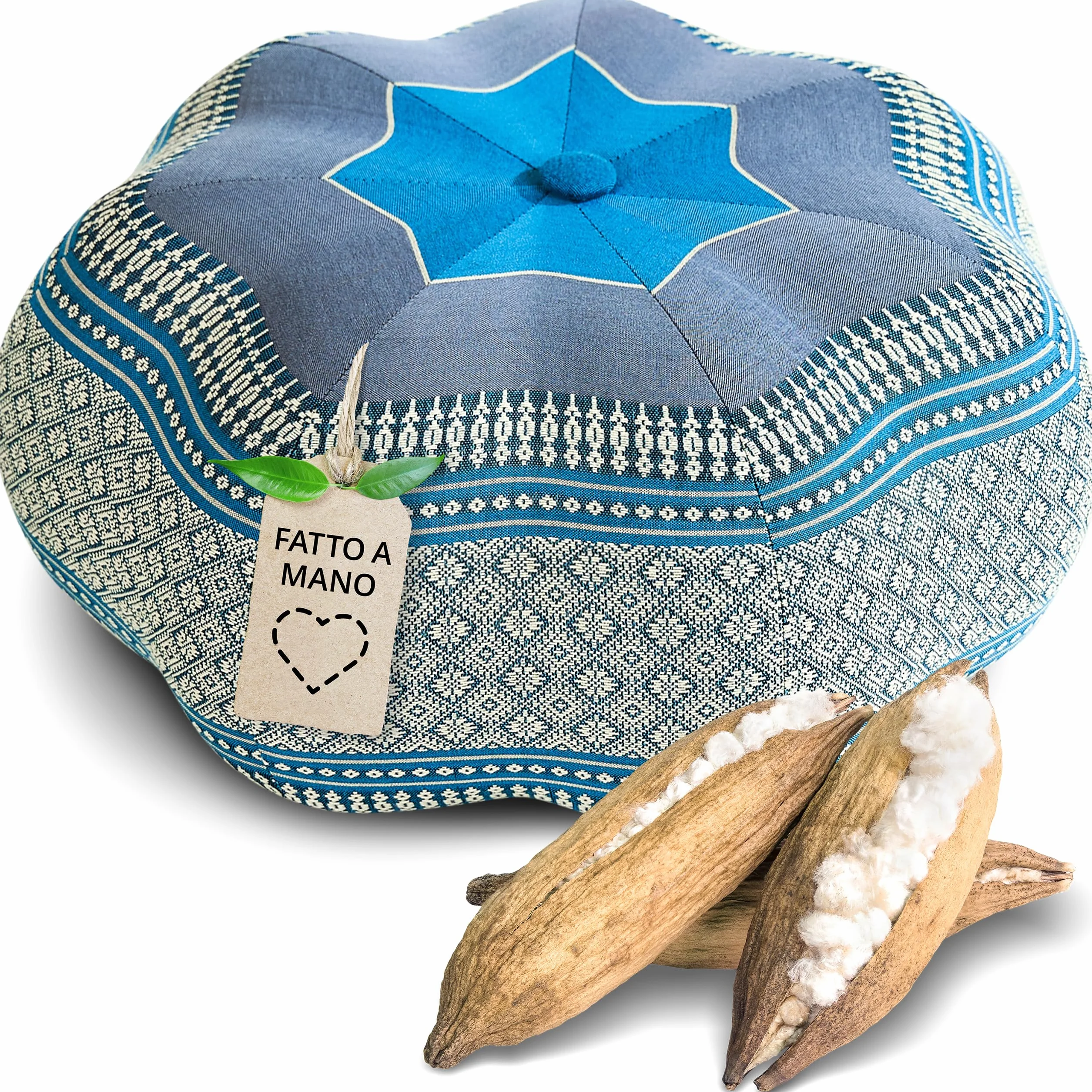 livasia cuscino da meditazione a stella grande - Ø 40x20cm - cuscino per yoga kapok, pouf, cuscino per pavimento zen, cuscino zafu giardino balcone, cuscino per sedersi fatto a mano (Azzurro)
