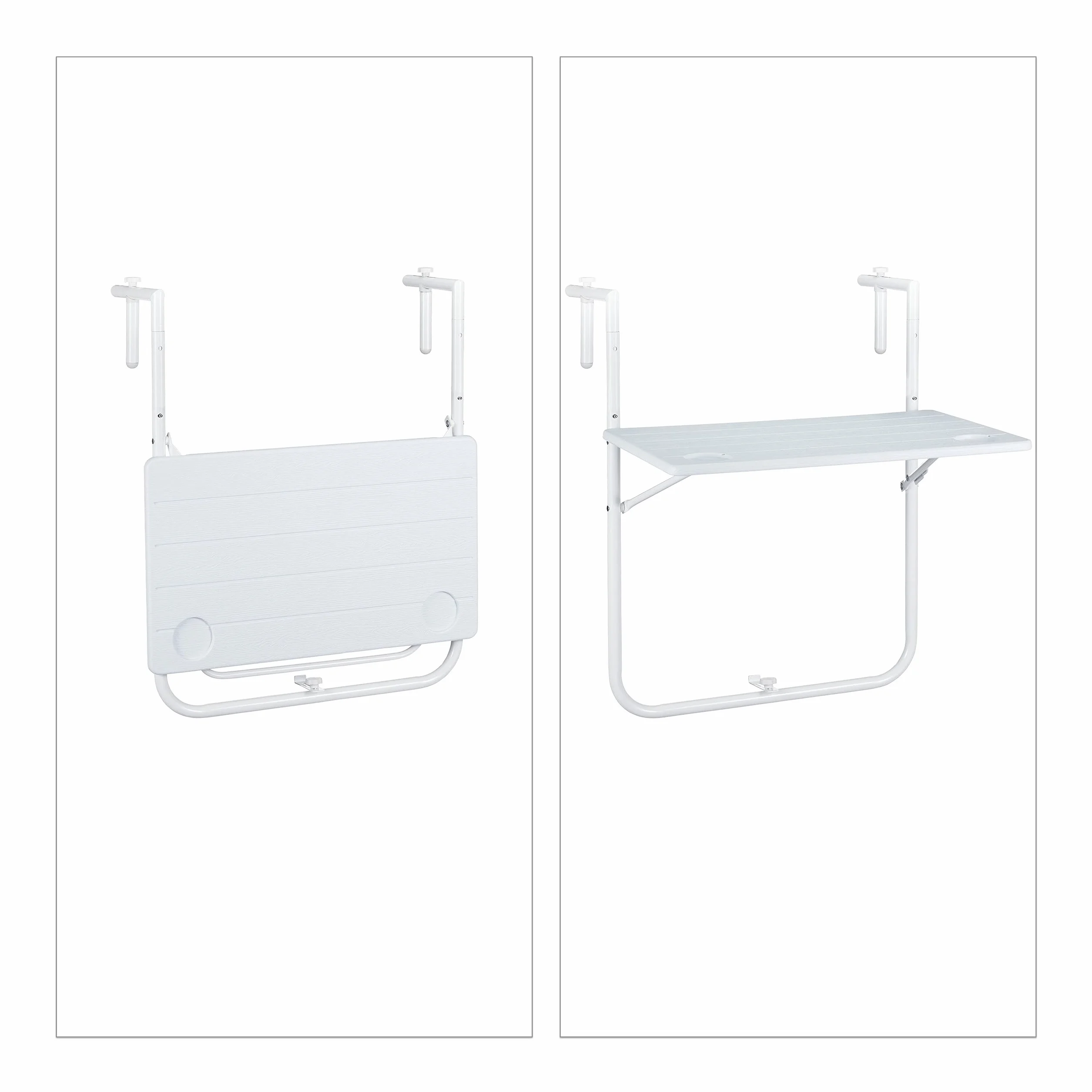 Relaxdays Tavolino Pieghevole per Balcone Regolabile 3 Altezze 59,5x35,5 cm Bianco