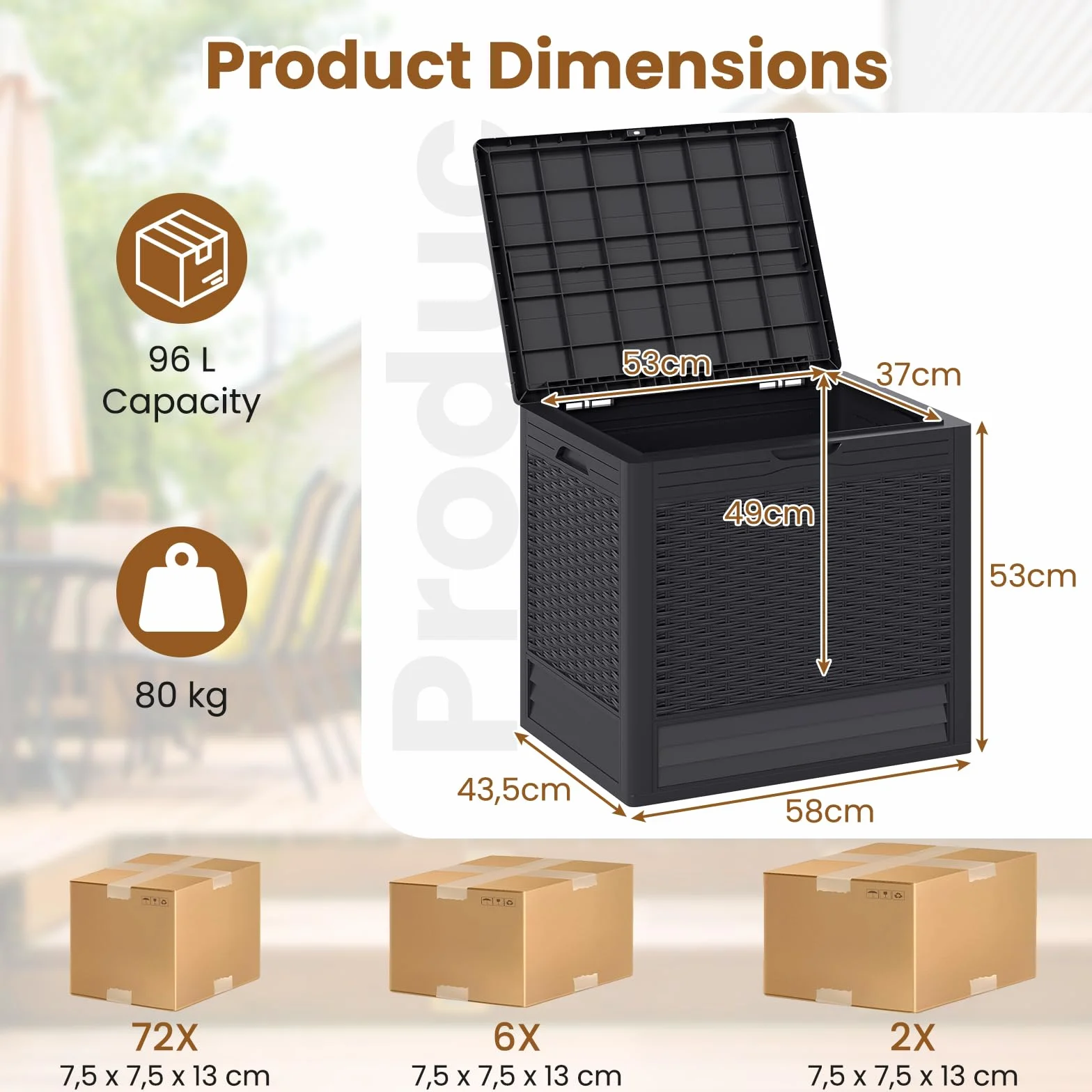 GIANTEX Contenitore da 96L, Scatola da Terrazza in PP Impermeabile per Uso Interno ed Esterno, Contenitore con Design in Rattan Chiudibile a Chiave per Consegna Pacchi (Marrone)