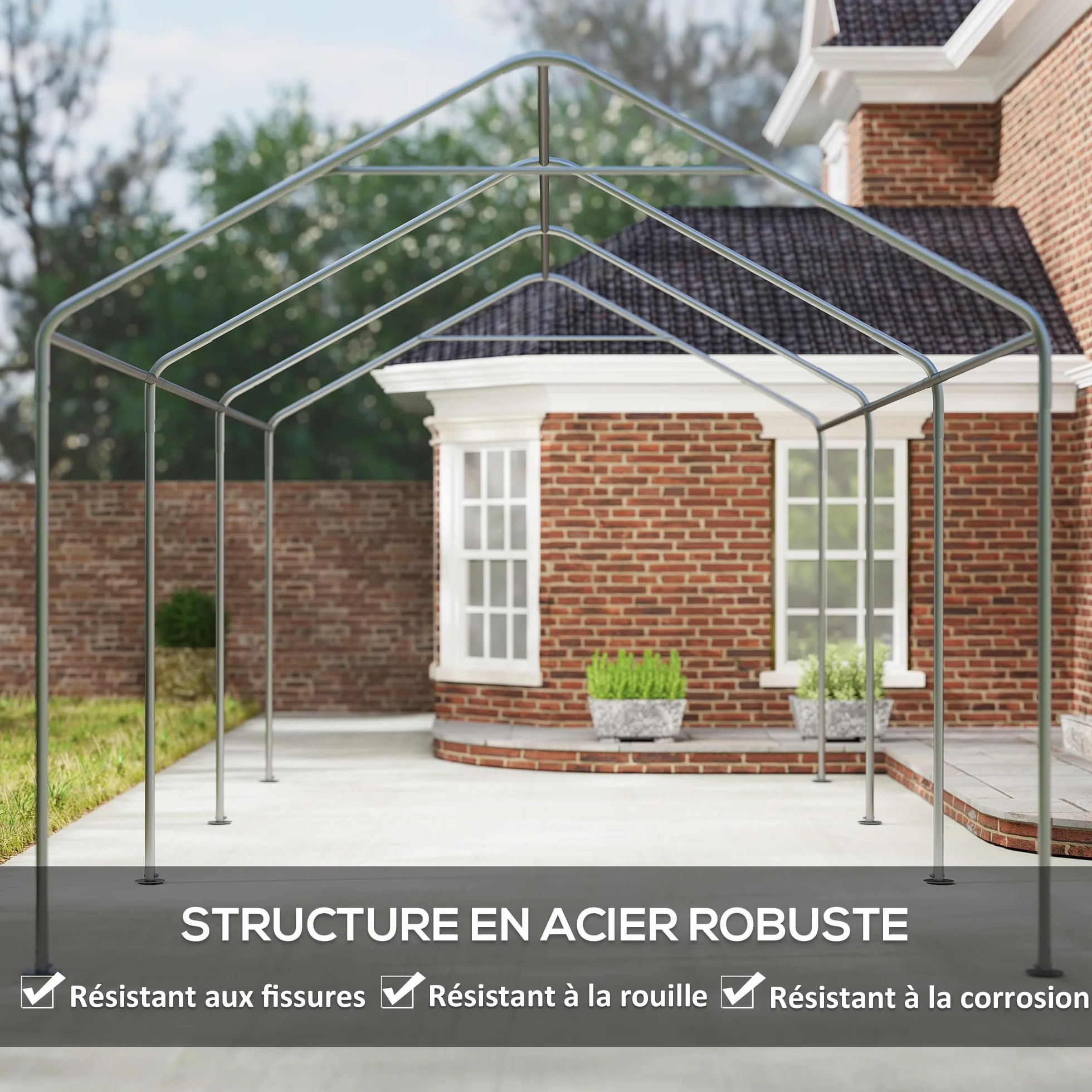 Outsunny Carport tenda da garage 3 x 6 m, tettoia per auto all'aperto, tenda di stoccaggio con pareti laterali rimovibili e 2 porte con cerniera avvolgibili, tettoia per auto, camion, barca, grigio