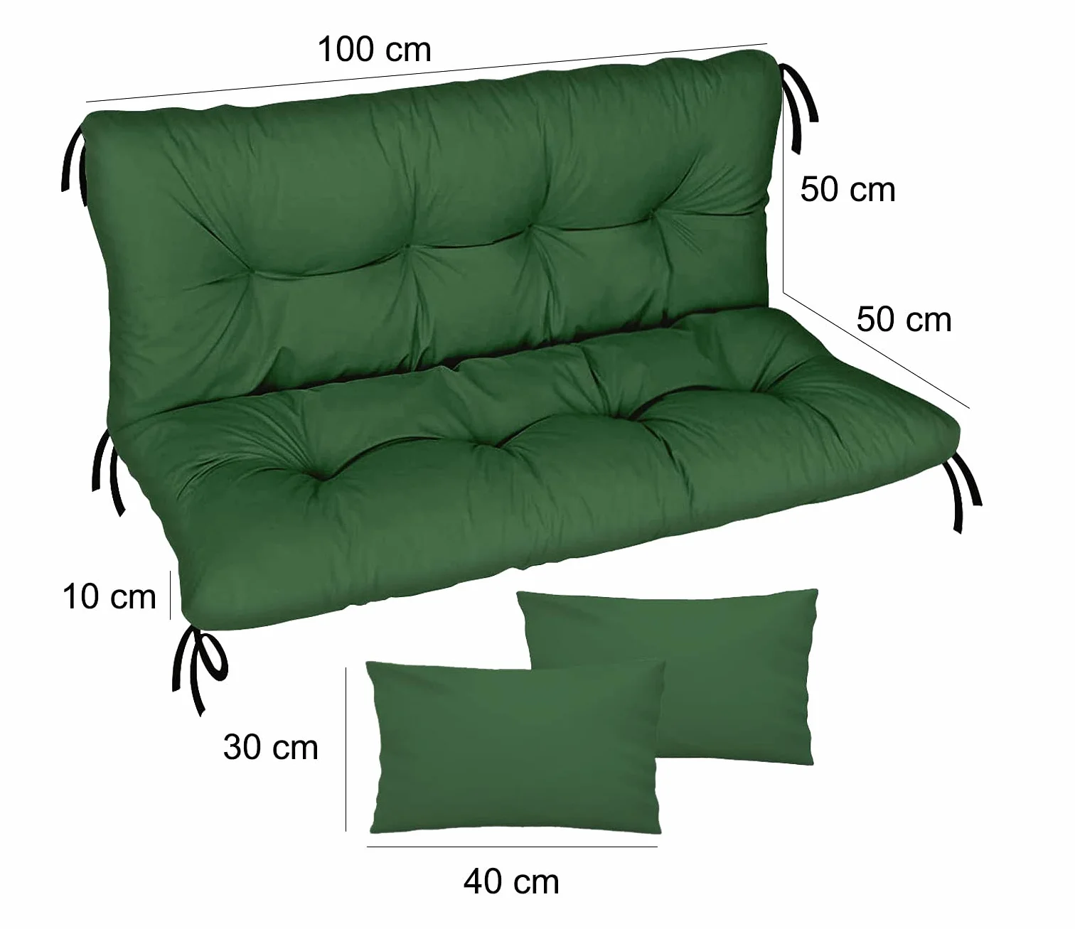 Ferocity Cuscino per panca da giardino, impermeabile, 100x50x50 cm, per mobili da giardino, per pallet, per esterni e patio, con schienale, Verde [133]