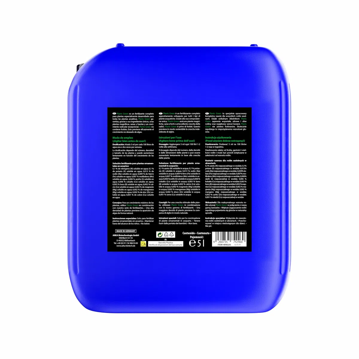 Fertilizzante piante acquario 5 L – Plants Green – per acquari grandi e impianti intensivi – ferro, vitamine, oligoelementi – crescita forte, scorta conveniente – uso professionale