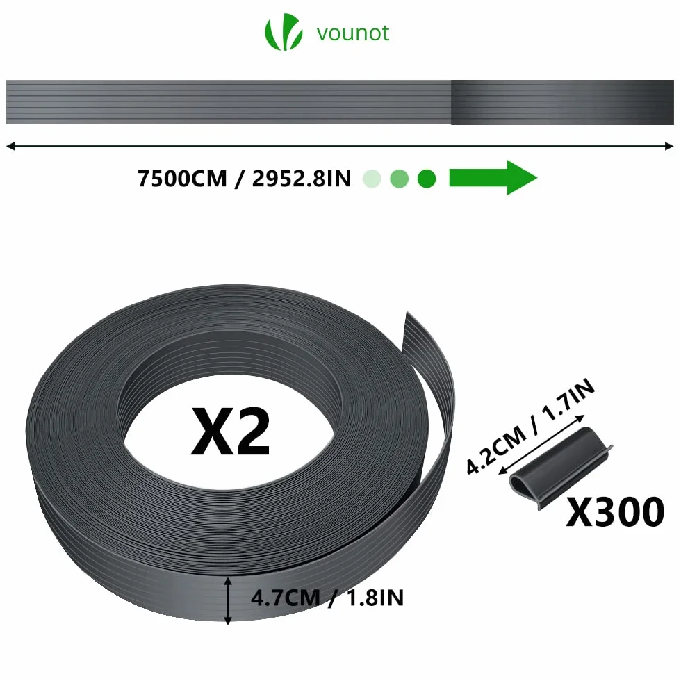 VOUNOT® Strisce di Protezione in PVC per Recinzioni da Giardino e Recinzioni a Doppia Asta 150m x 4.7cm, Strisce Frangivista in PVC con 300 Clip di Fissaggio, Grigio