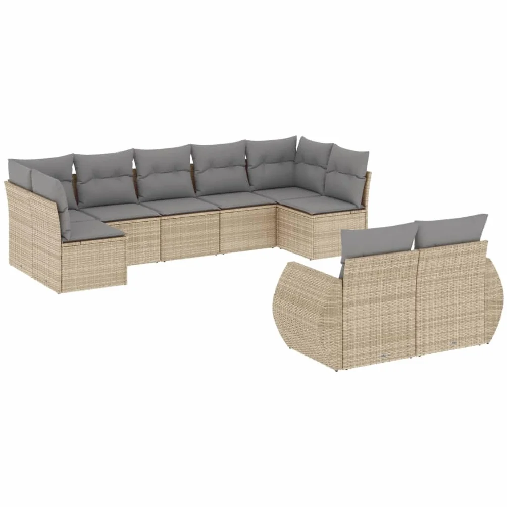 Set Giardino Esterno, Divanetti Da Esterno, Set Divano Giardino per Esterno, Set Divano da Giardino 9 pz con Cuscini Beige in Polyrattan #3