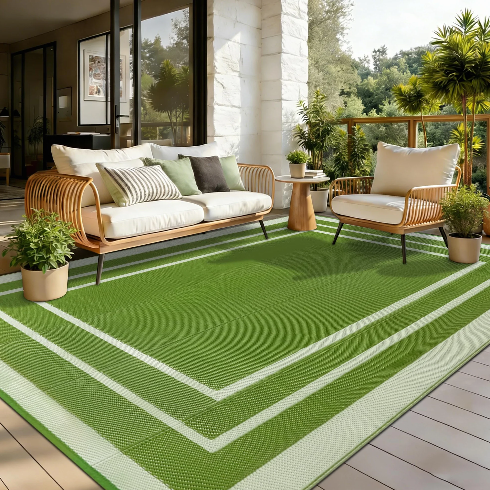 Tappeto da Esterno Terrazza 180x270cm Impermeabile Giardino Plastica Reversibile Balcone Lavabile Verde