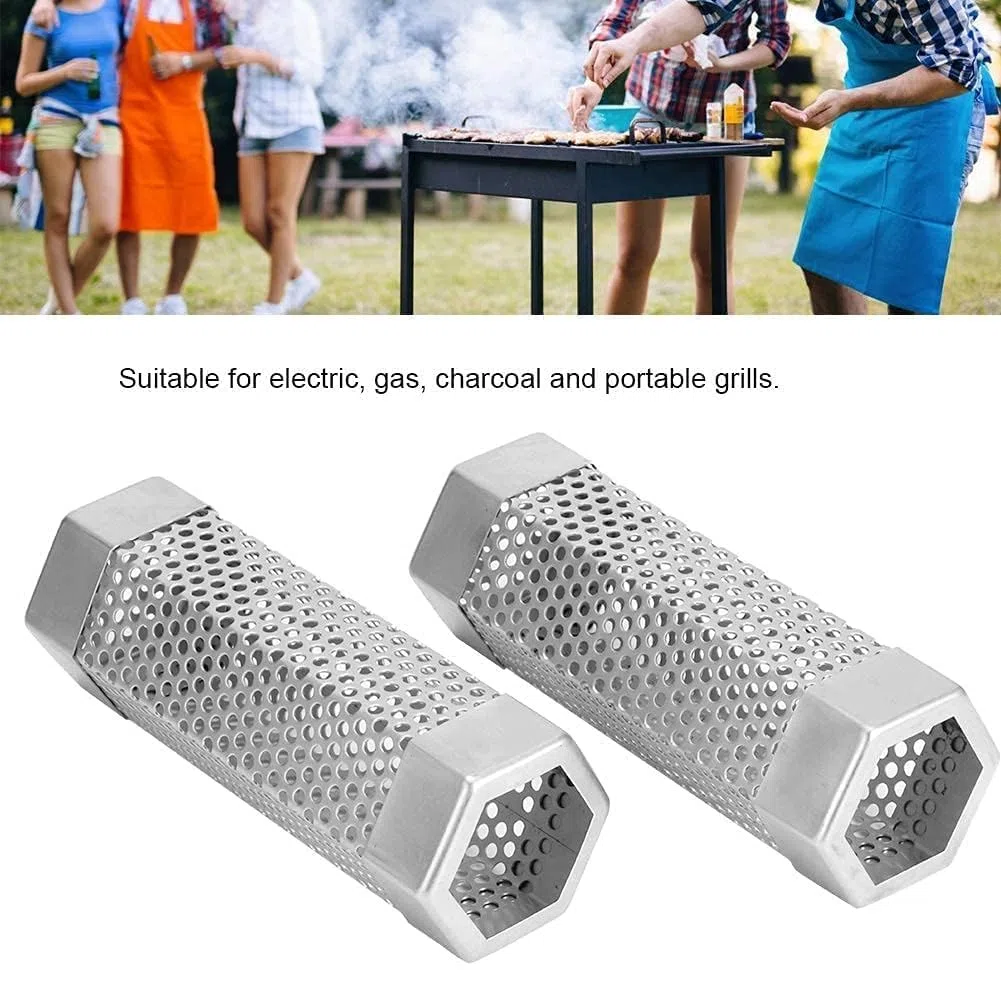 Tubo Affumicatore, 2 Pezzi Griglia, 15.3cm Acciaio Inox, Pellet Tubo Affumicatore per Qualsiasi Griglia a Carbone o Fumatori Elettrici
