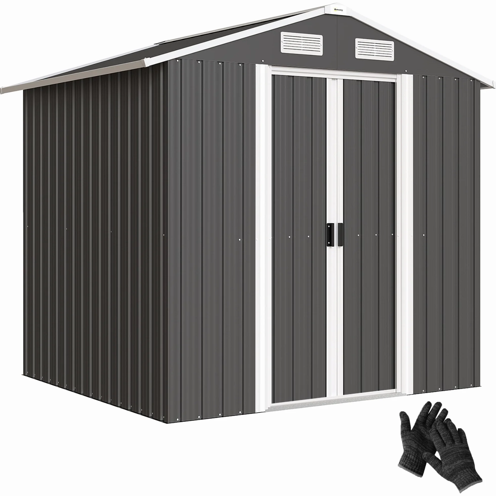 Outsunny Casetta da Giardino 2.8m² Acciaio Zincato con Prese d'Aria, Capanno Attrezzi 2 Porte Scorrevoli, 195.5x158.5x188 cm, Nero