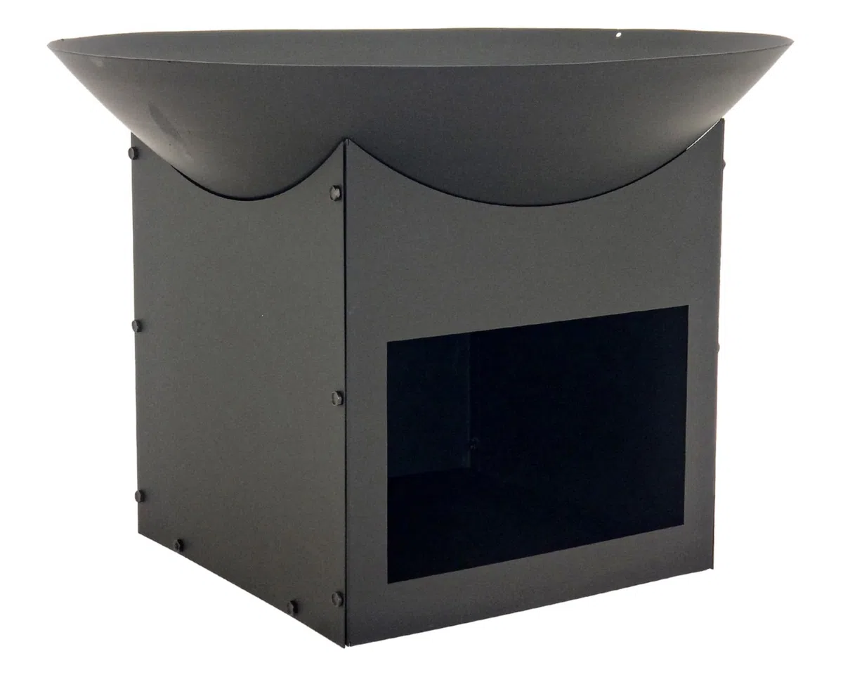 Braciere da Esterno Giardino con Porta Legna Terrazzo Cestino in Ferro per Legna Ciotola per Fuoco Braciere Rotondo Diametro 57 cm Altezza 41 cm Colore Nero Mod. Brisbanne