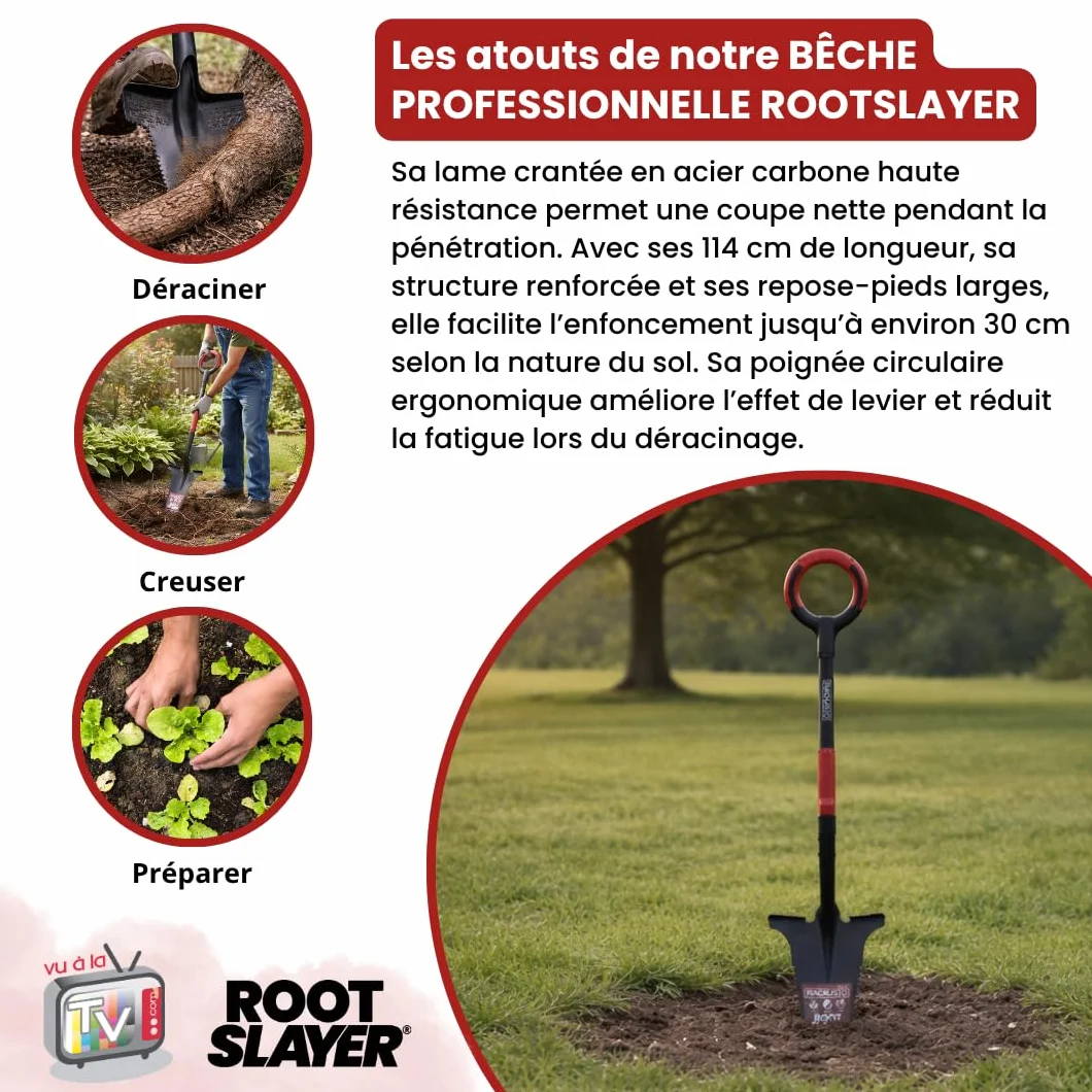 Rootslayer – Venteo – Vanga professionale multifunzione 6 in 1 RootSlayer – Manico 360 – Adulto – Nero – Lama affilata – Denti dentati