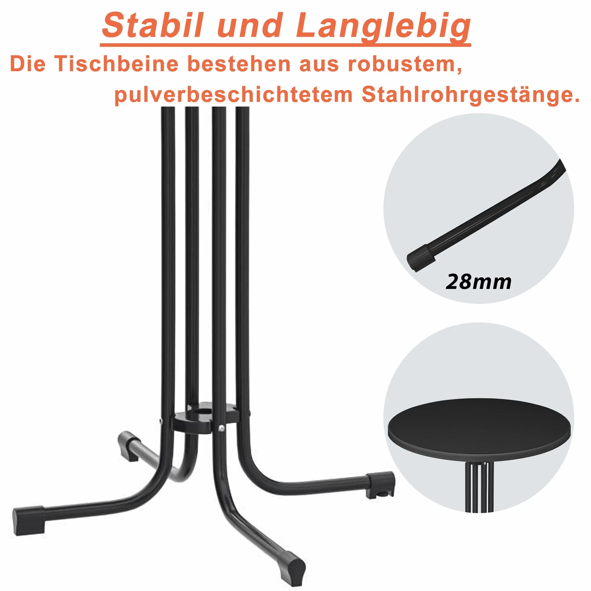 XMTECH Tavolo da bistrot pieghevole, Ø 80 cm, rotondo, altezza 110 cm, resistente alle intemperie, piedini regolabili in altezza, per interni ed esterni, colore nero