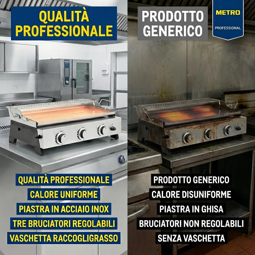 METRO PROFESSIONAL Barbecue a Gas Tornada 3 Bruciatori Piastra Acciaio Inox 61.5×32 cm 7.5 kW Argento