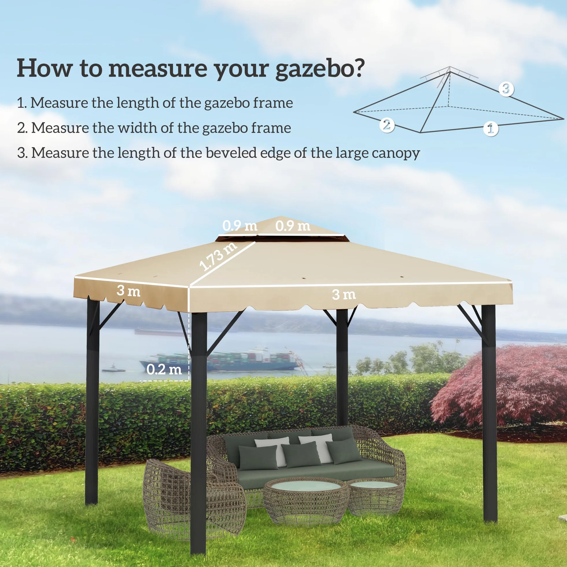Outsunny Tetto di Ricambio per Gazebo 3x3 m 2 Livelli, Resistente all'Acqua in Poliestere 170g/m², Copertura Beige