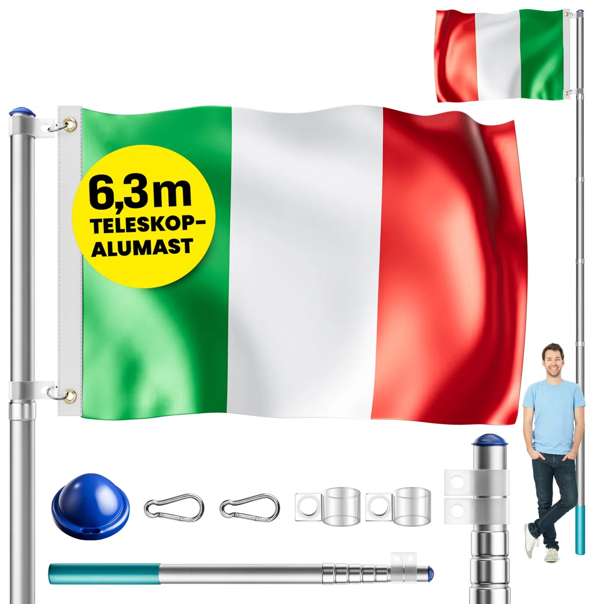 MONZANA Asta per bandiera telescopica in alluminio 630cm base 60cm