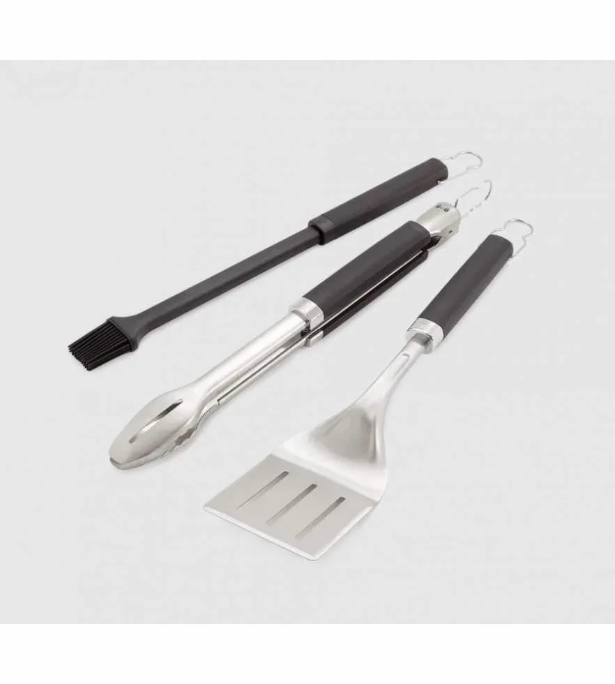 Weber Set di Utensili Premium per Barbecue - 3 Pezzi in Acciaio Inossidabile, Composto da Pinza per Barbecue, giravolta e Pennello, con Manici pratici, Lavabile in lavastoviglie - Argento (6764)