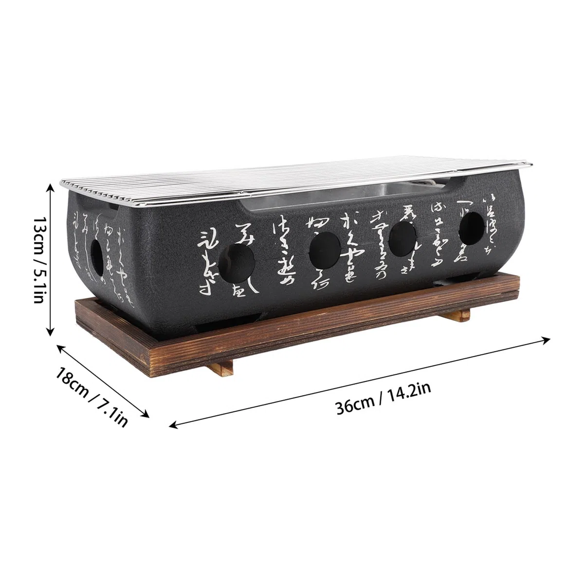 Ausla Griglia Hibachi, Griglia per Barbecue Giapponese Portatile a Carbonella con Base in Legno e Rete, Ideale per Campeggio all'aperto e Picnic (XL)