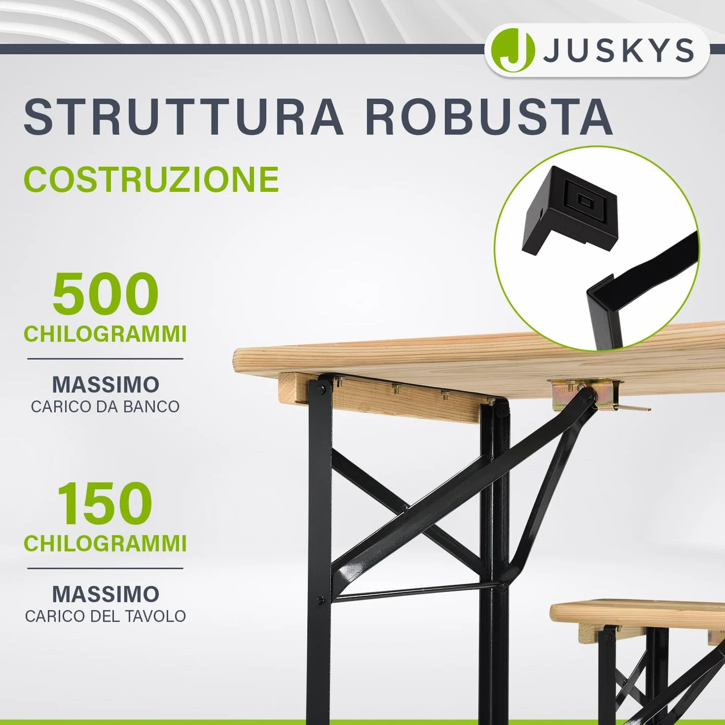 Juskys Set birreria Bichl 3 pezzi pieghevole 170x46x77 cm - Set mobili da giardino tavolo da birra e 2 panche da birra