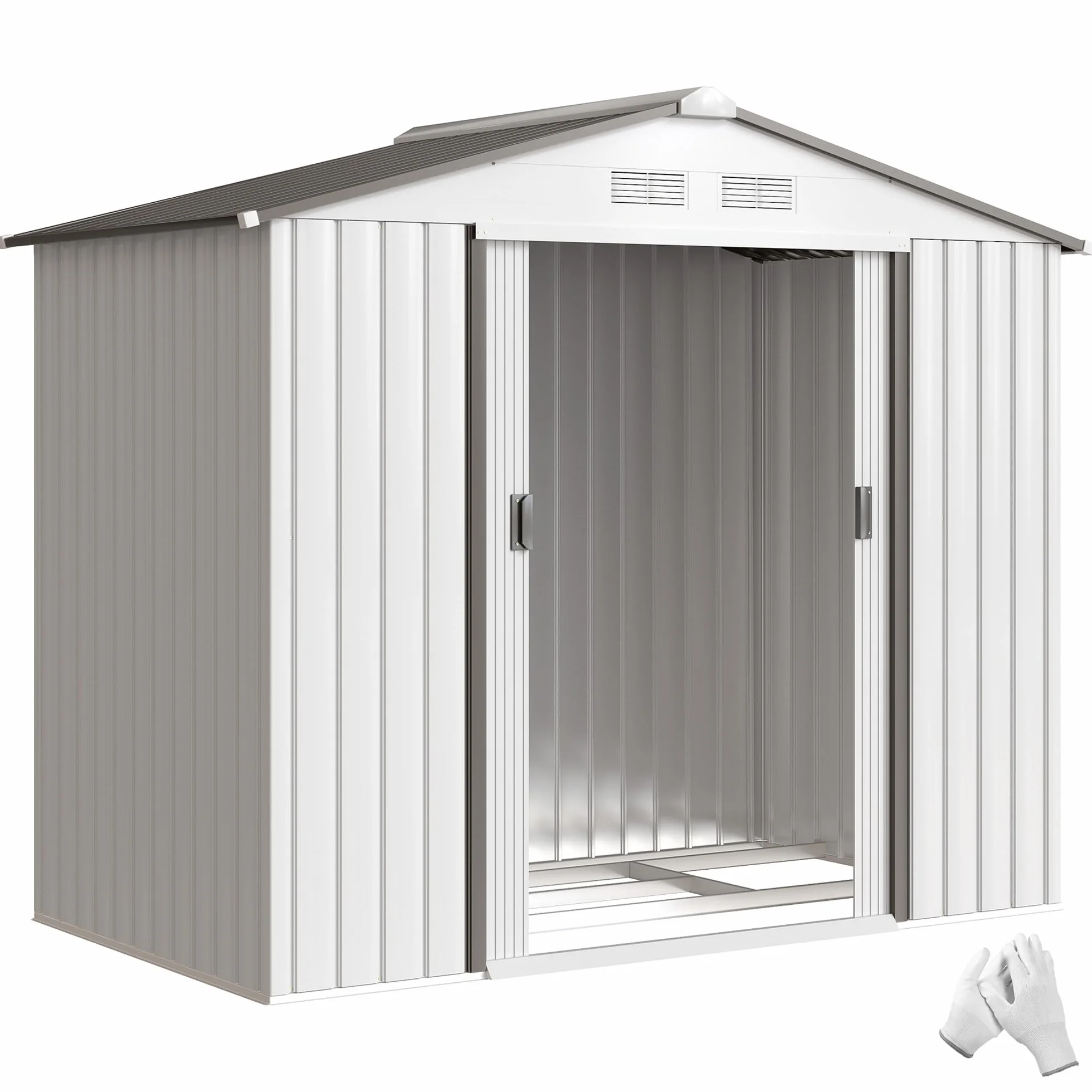 Outsunny Casetta da Giardino 2.5m² Acciaio Zincato con Basamento 213x130x185 cm Bianco Argentato