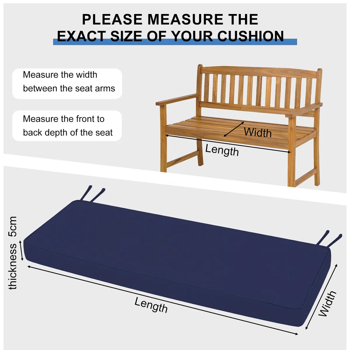 RZYW Cuscino per Panca da Esterno Impermeabile Spesso 5cm, Cuscino Sedile per Mobili di Ricambio Lavabile Cuscino Panca Antiscivolo, Cuscini per Panche da Giardino Patio,Grigio,165x55cm