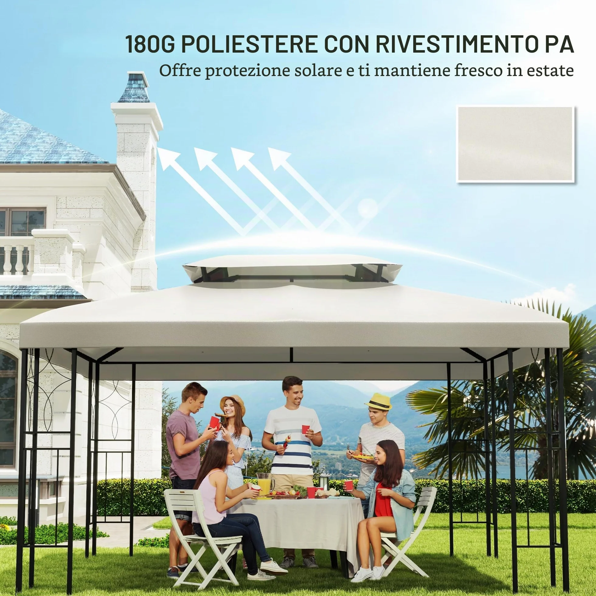 Outsunny Copertura per Gazebo da Giardino Tetto Sostitutivo Anti-UV Impermeabile 3x4m Beige