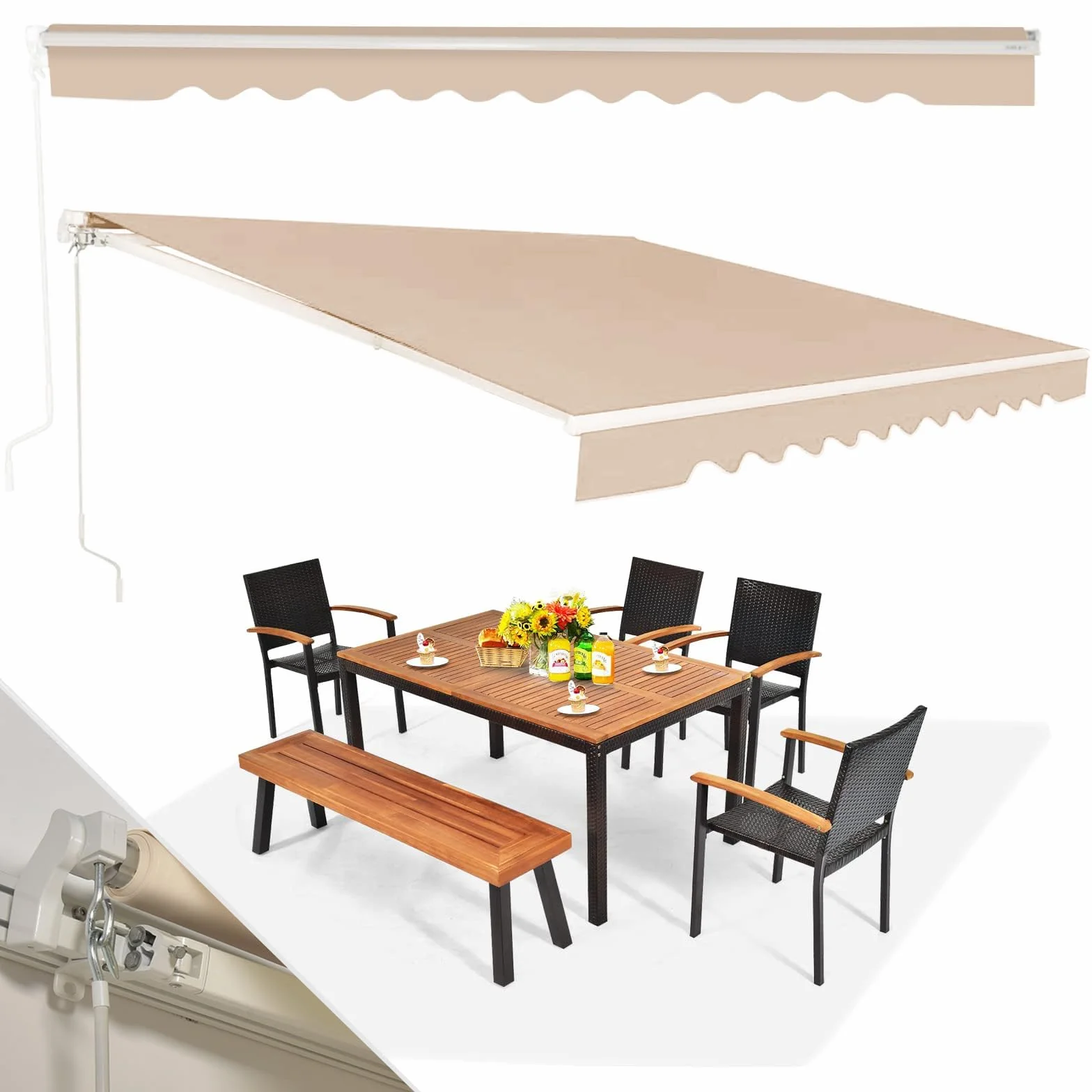 RELAX4LIFE Tenda da Sole 400x250cm Alluminio Angolazione Regolabile 5°-35° Impermeabile Balcone BEIGE