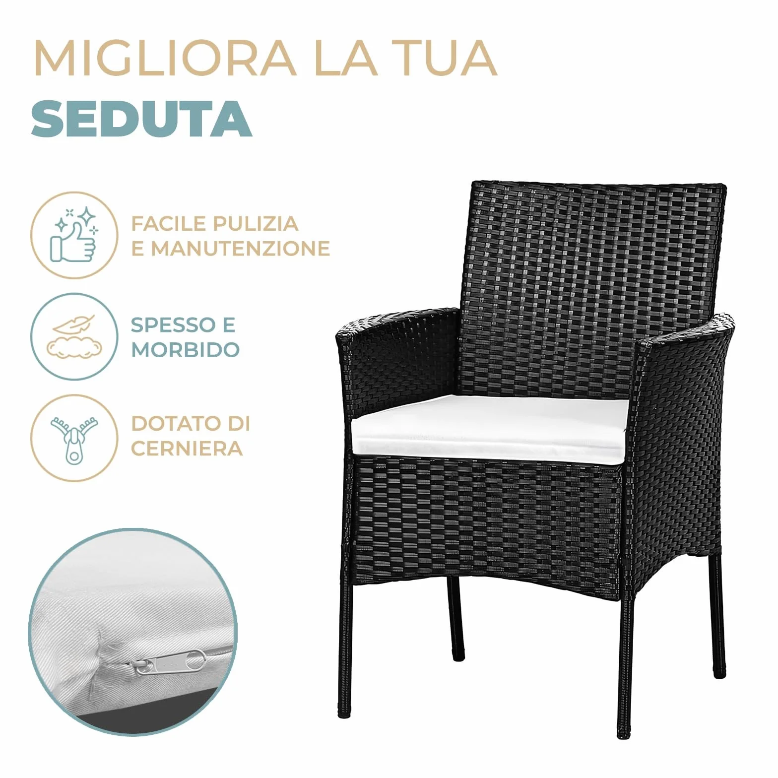 PARAMAISON Set di 4 Cuscini da Esterno per Salottino in Rattan, Sfoderabile Imbottito | 58x51x5cm Beige