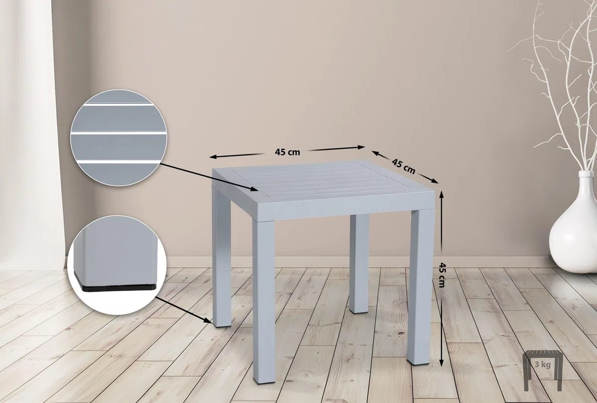CLP Tavolo Giardino Quadrato Ocean Polipropilene Tavolino Giardino Plastica Resistente UV Grigio