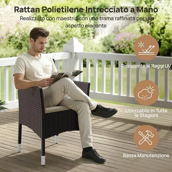 Yaheetech Set di 2 Sedie da Giardino in Poly Rattan con Braccioli e Schienale Regolabile, per Esterno