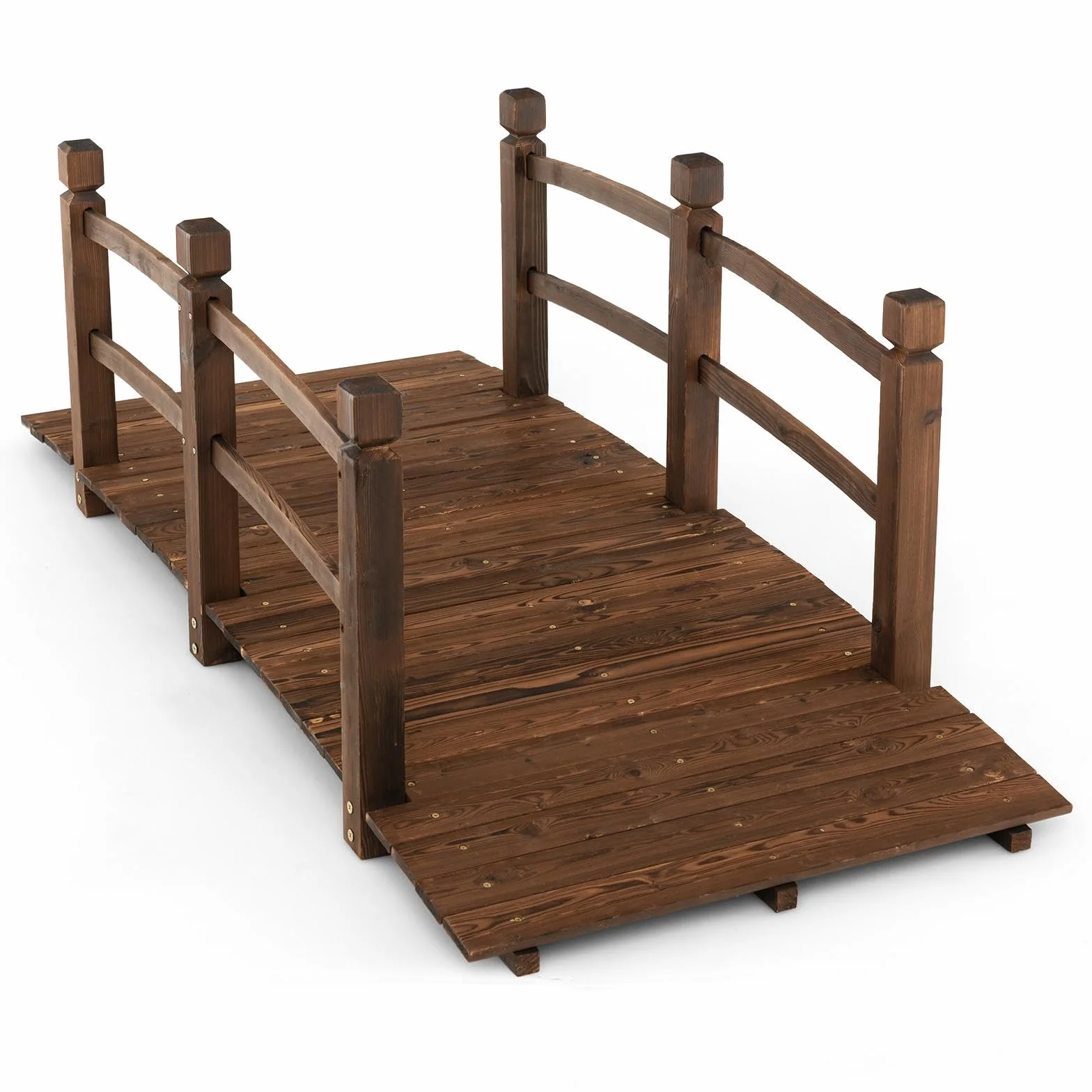 SOARS Ponte da Giardino in Legno di Abete Carbonizzato con Ringhiere, Ponticello Grande Calpestabile per Giardino e Stagno Portata 150 kg, 172 × 76 × 58 cm, Marrone