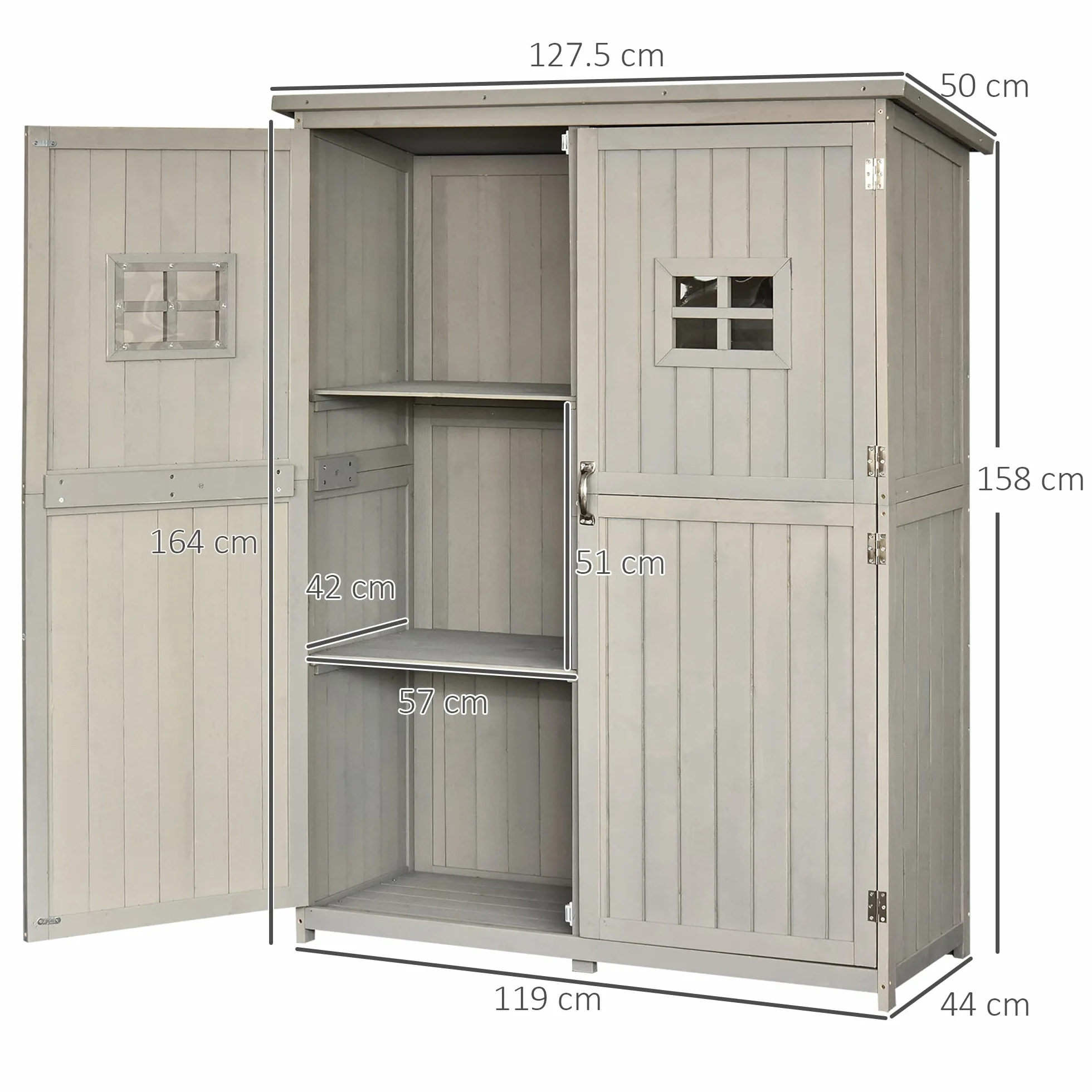Outsunny Casetta da Giardino in Legno di Abete 127.5x50x164cm Grigio Chiaro