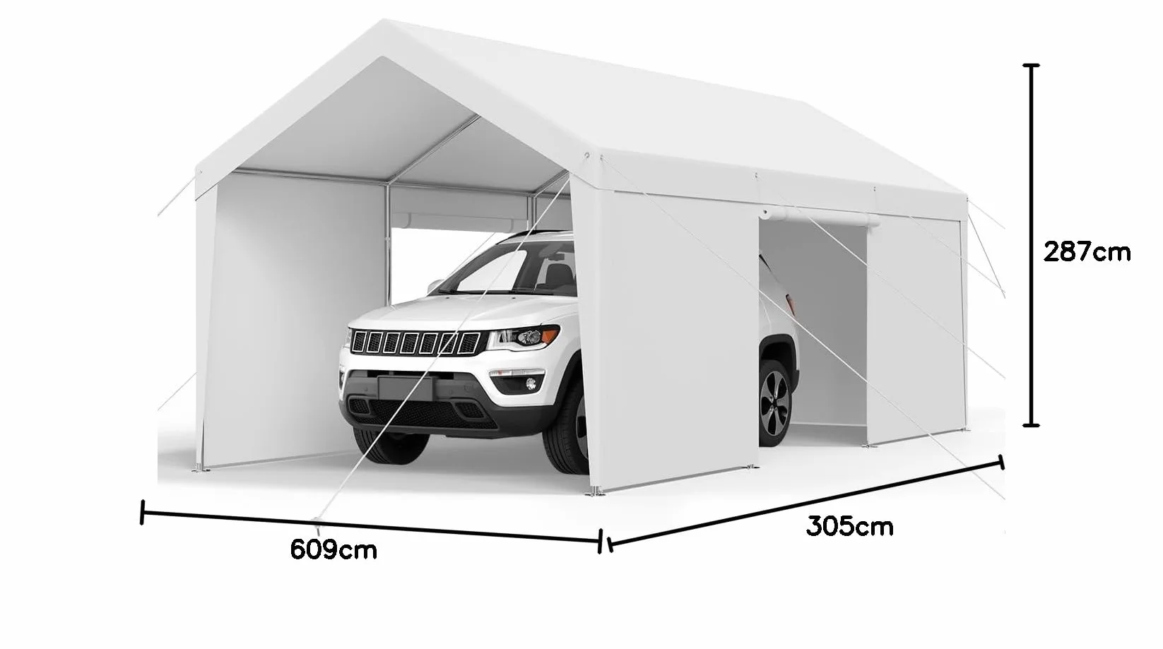 VEVOR Posto Auto Coperto Esterno, Riparo per Auto 3,65 x 6,09 x 3,02 m, Tettoia Potabile con Pareti Laterali e Porta Rimovibili, Resistente ai Raggi UV e all'Acqua, per Auto e Barca, Bianco