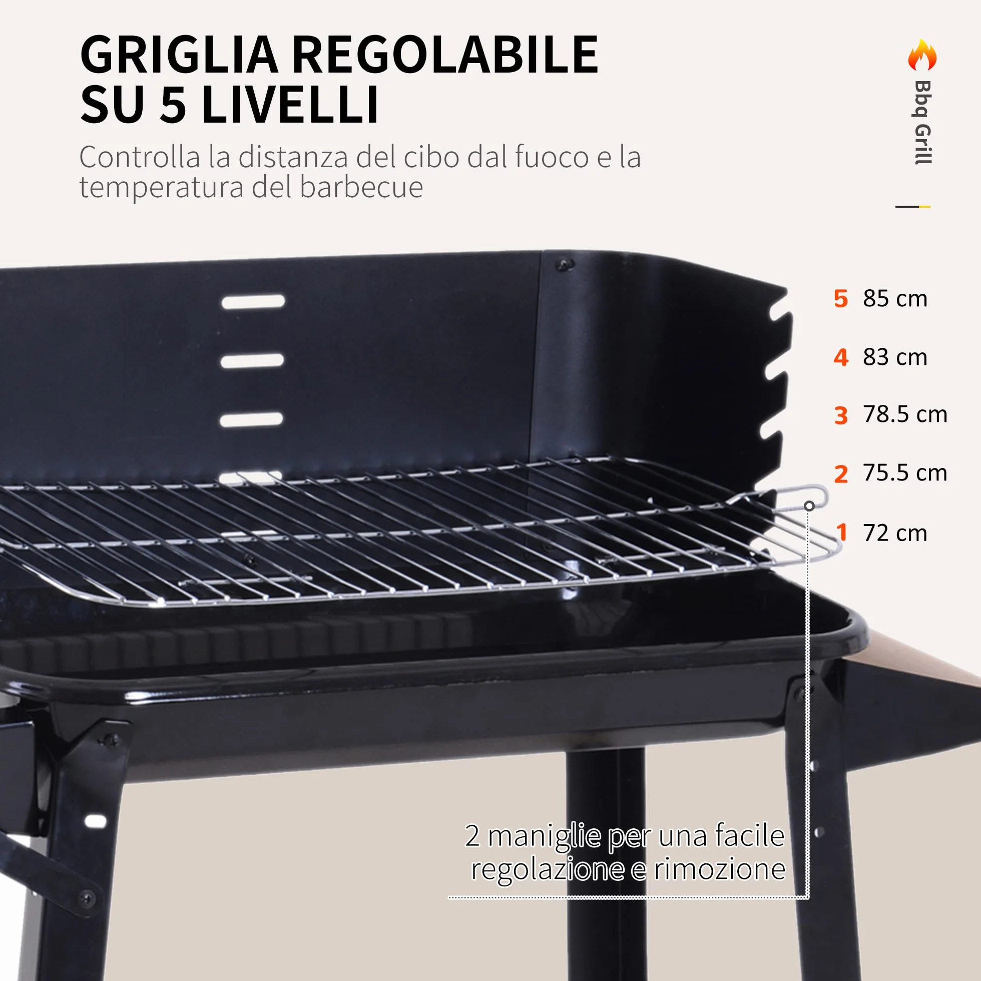Outsunny Griglia a Carbone Barbecue BBQ Carrello Grill 83x37x87 cm Nero Ferro Legno