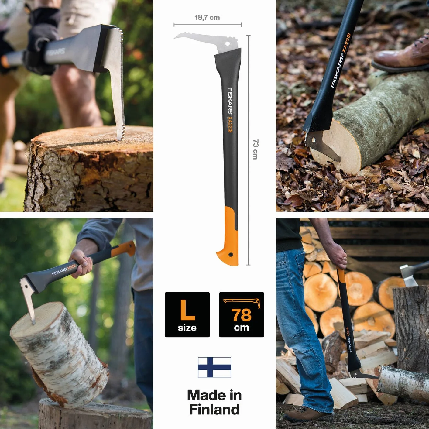 Fiskars Zappino tiratronchi, Lunghezza: 78,5 cm, Lama in acciaio temprato/Manico resistente in fibra di vetro, Fodero per trasporto e conservazione incluso, Nero/Arancione, WoodXpert, XA22, 1003623