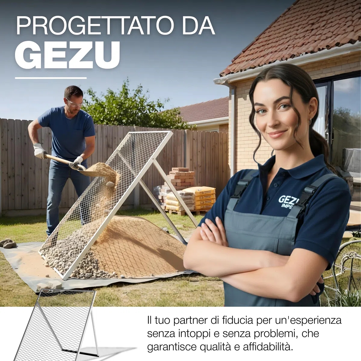 Setaccio per Terra 100 x 60 cm Zincato a Caldo Compost GeZu Impex