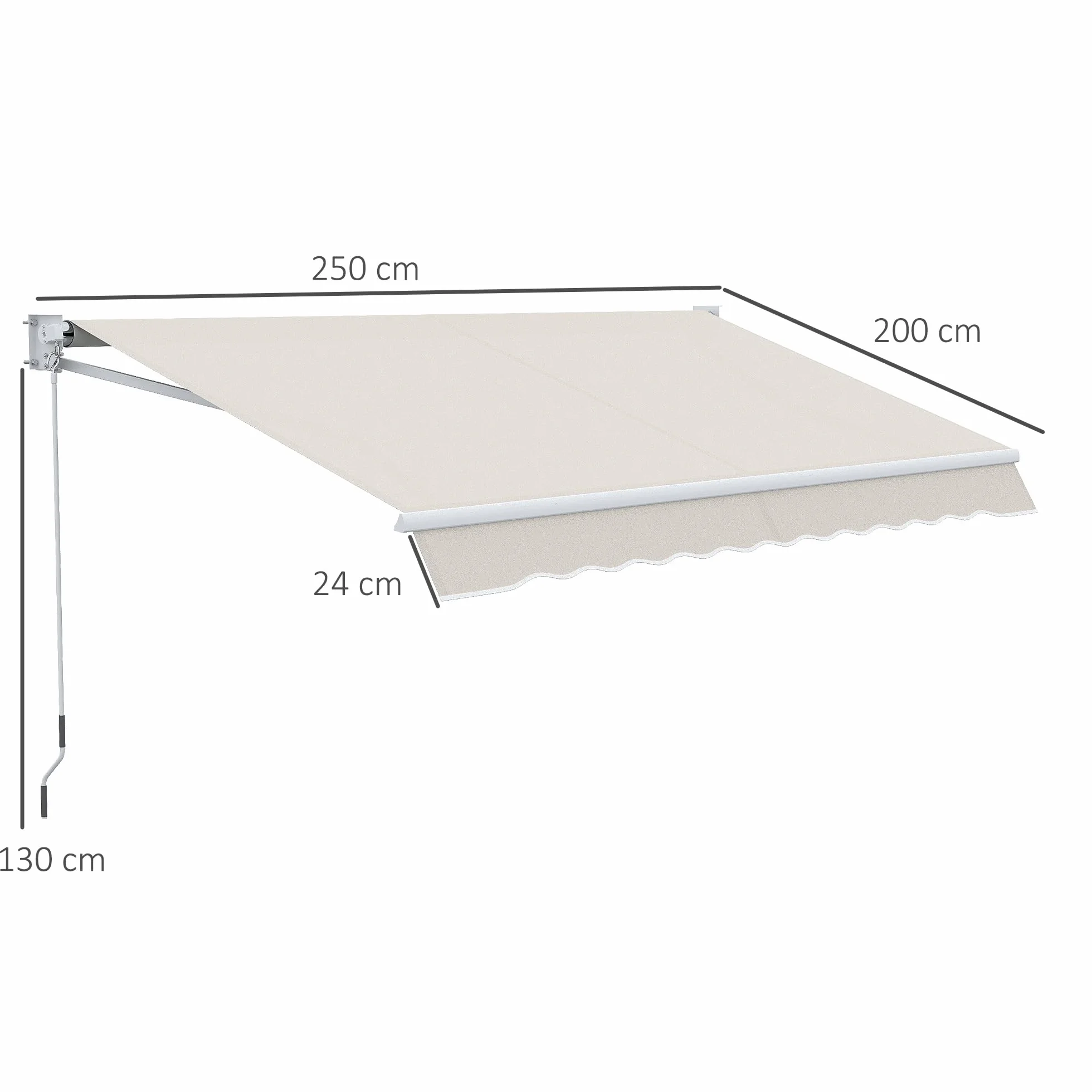 Outsunny Tenda da Sole 2x2.5 m a Bracci Manuali in Alluminio e Poliestere per Esterni, Bianco Crema