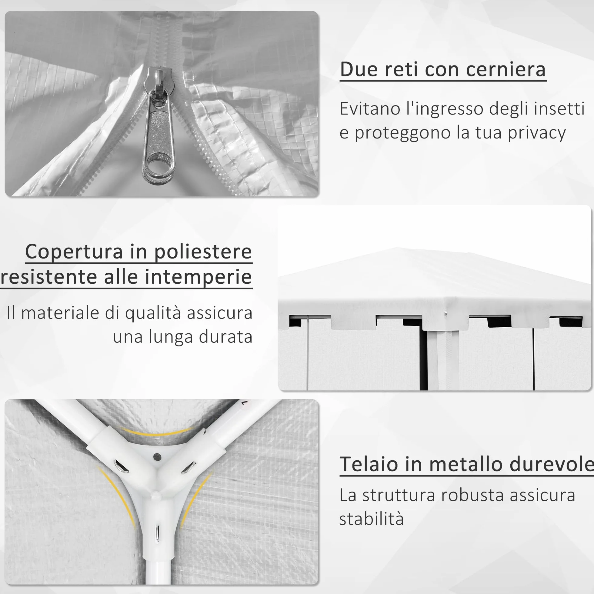 Outsunny Gazebo 4x3 m con Zanzariera e 2 Ingressi, Gazebo da Giardino in Metallo e PE, Bianco e Nero
