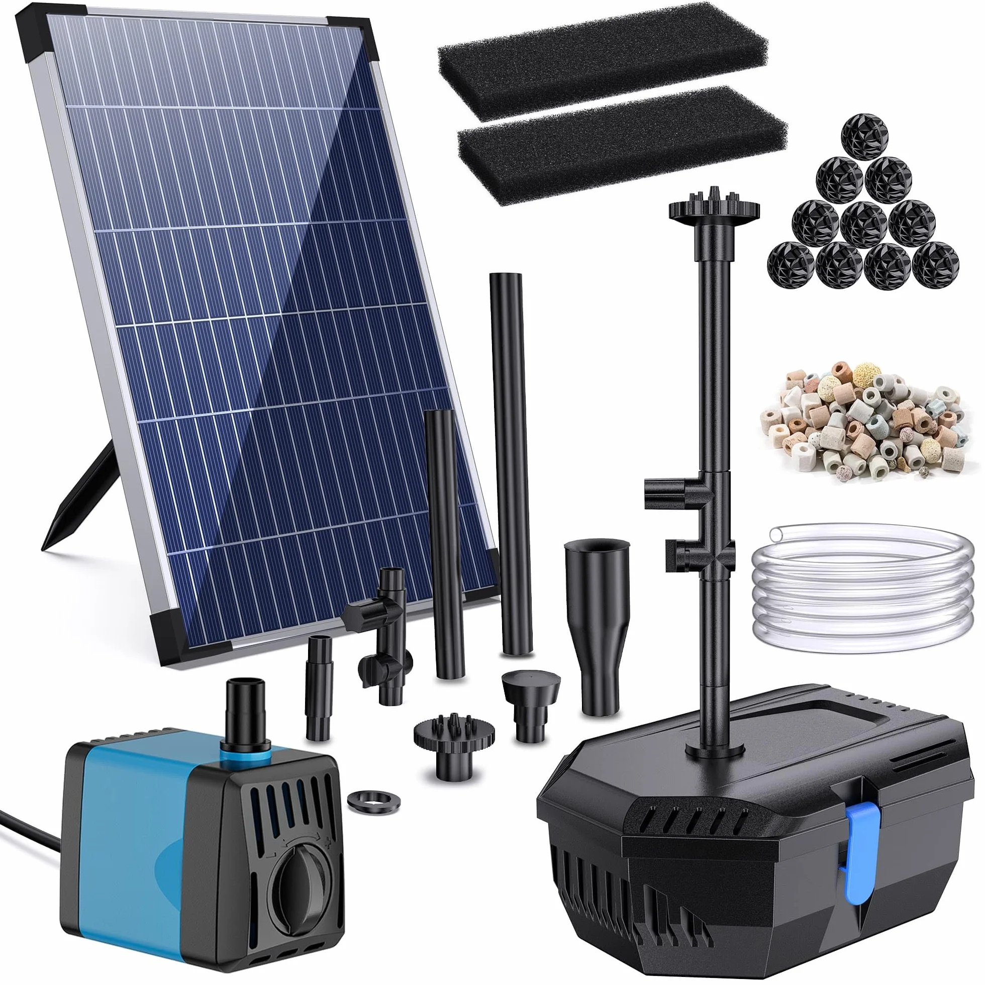 Biling 12 W Filtro da bacino solare con 4 ugelli, pompa solare per bacino con sistema di filtrazione biologico per laghetto fino a 800 l, fontana solare esterna per giardino e balcone, decorazione