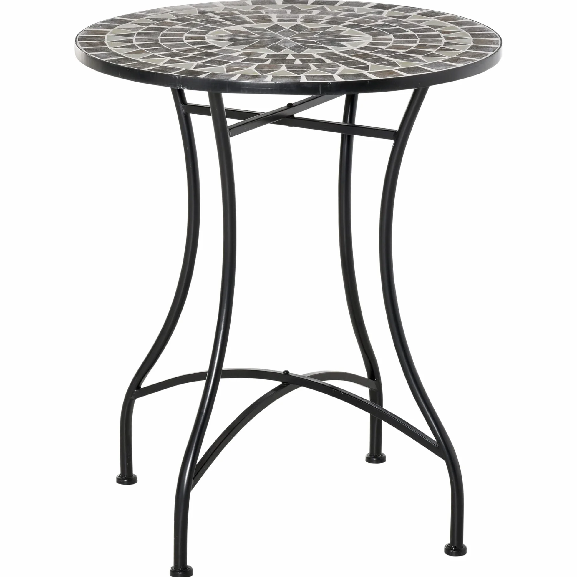 Outsunny Tavolino da Giardino in Metallo e Ceramica Ф60x71cm Nero