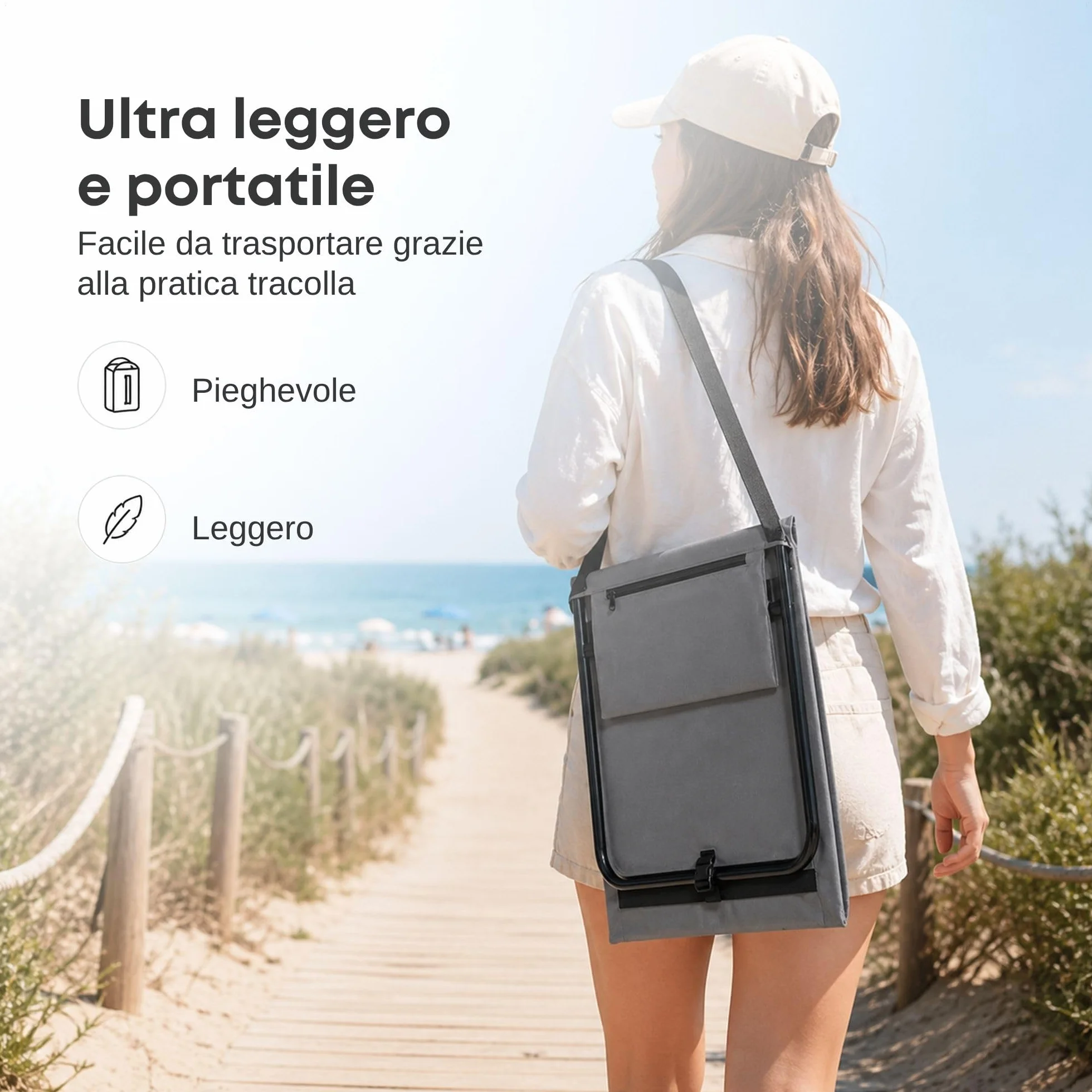 Set di 2 sedie da spiaggia pieghevoli con schienale regolabile, ultraleggeri e salvaspazio, grigio