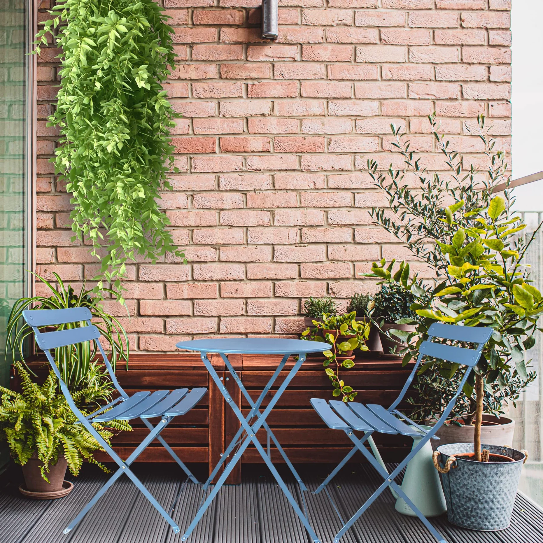 Rebecca Mobili Set Bistro Tavolino con 2 Sedie da Balcone Azzurro Acciaio Antiruggine 71x60x60 cm